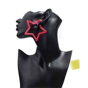Neon Hot Pink Star Statement Hoop Earrings